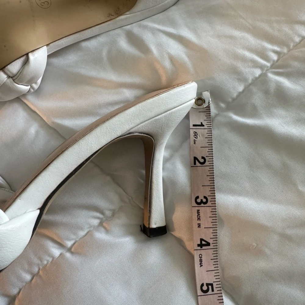 Chunky Braided White Wedding Women's Heeled Sandals- Size 38=8